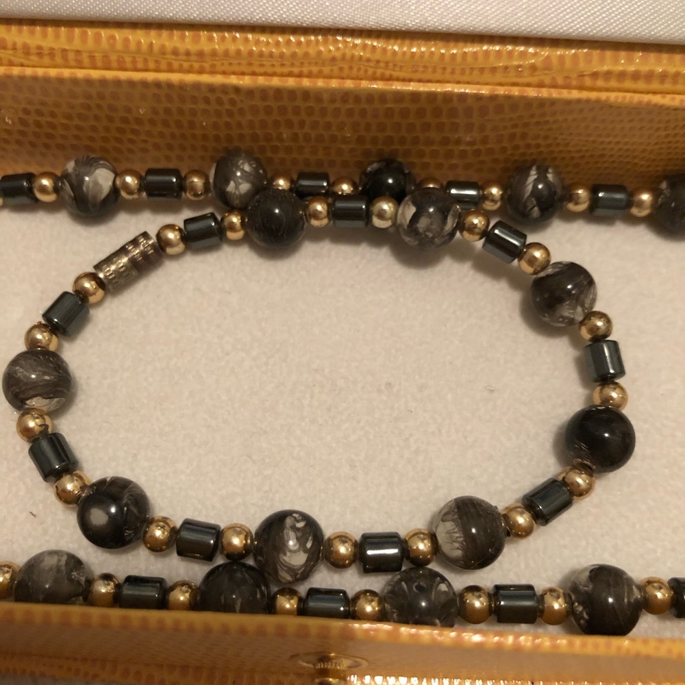 Black and Gold Beaded Bracelet and Necklace Set